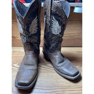Texas Country Cowboy Boots Women’s Embroidered Cross Wing Western Chore Sz US 6
